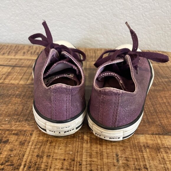 Converse All Star girls Junior Size 3 Low Top Purple Glitter Shoes Double Tongue - Picture 6 of 10